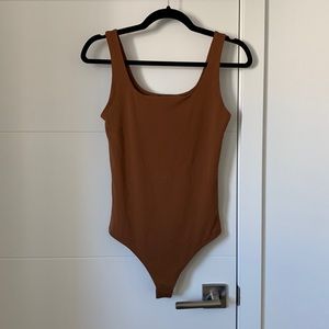 Express burnt sienna square neck thong bodysuit (size S)